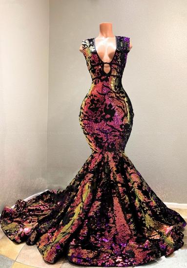 Radiant Sequins V-Ausschnitt ärmellose Hofzug Mermaid Prom Dresses