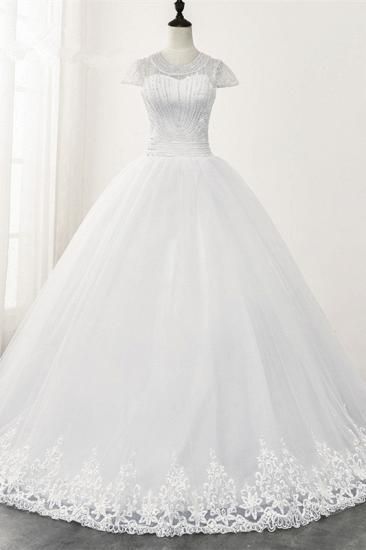 TsClothzone Chic Ball Gown Jewel White Tulle Lace Wedding Dress Short Sleeves Rhinestones Bridal Gowns Online_2