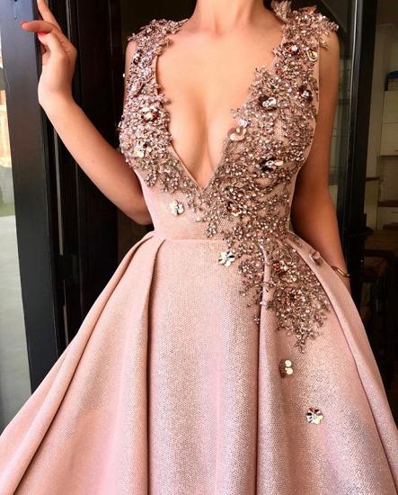 Sexy Deep V-Neck Sleeveless Prom Dresses 2022 | Glamorous A-Line Crystal Evening Dresses Long_4