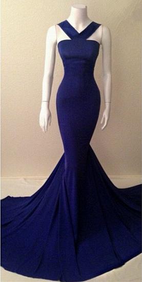 Blue Halter Mermaid Long Evening Dress New Arrival Court Train Plus Size Formal Occasion Dresses_1