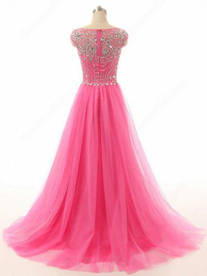 Elegant Crystal Tulle 2022 Prom Dresses A-Line Beading Sweep Train Evening Gowns_3