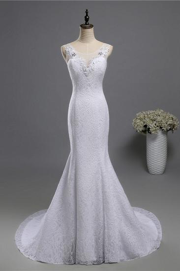 TsClothzone Affordable Jewel Lace Sequins Mermaid Wedding Dress Sleeveless Appliques Bridal Gowns with Crystals_1