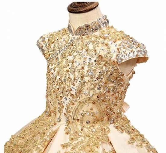 Gold Ball Gown Princess Flower Girl Dresses With Beads Little Girls Pageant Dresses_2