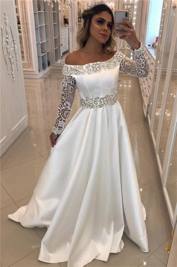 Satin Long Sleeve Wedding Dresses Cheap Online | Off The Shoulder Sexy Beading Appliques Bridal Gowns