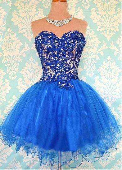 Cute Sweetheart Royal Blue Short Homecoming Dress Crystal Organza Lace Mini Cocktail Dresses_1