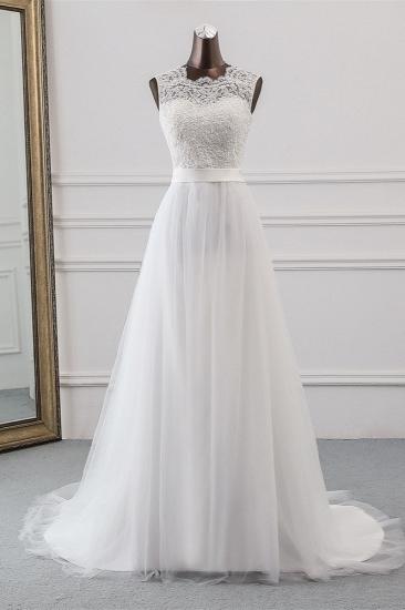 TsClothzone Elegant Tullace Jewel Ärmellose Weiße Brautkleider mit Applikationen Online_1