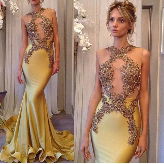Sexy Mermaid Sleeveless Prom Dresses 2022 Appliques Jewel Sweep Train Evening Gowns_3