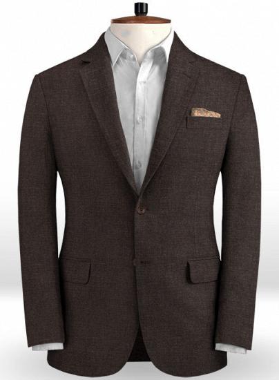 Brown two-piece notched lapel linen mens suit_2