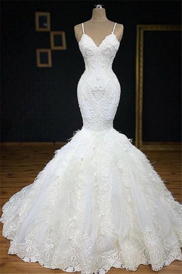 TsClothzone Sexy Spaghetti Straps Sleeveless White Wedding Dresses With Appliques Mermaid Sleeveless Bridal Gowns On Sale