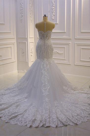 Luxury 3D Lace Applique High Neck Tulle Mermaid Wedding Dress_4