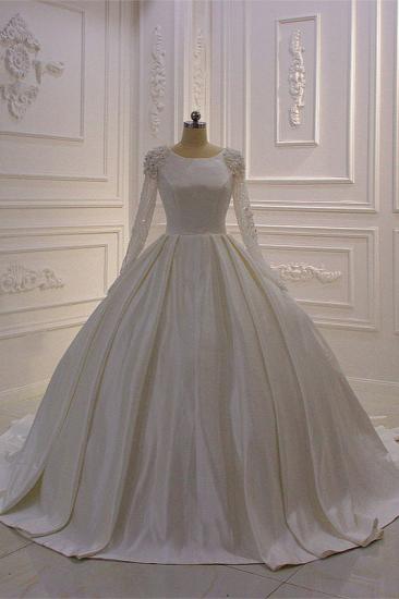 Ivory Long Sleeves Jewel Ruffles Flowers Bedaings Wedding dress_1