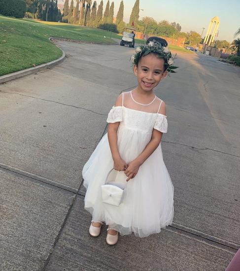Pretty Cold-Shoulder Tulle Flower Girl Dresses | White Lace Little Girls Pageant Dresses_4