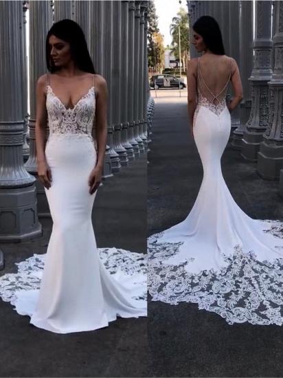 Elegant Lace Mermaid Wedding Dresses | Spaghetti Straps Backless Bridal Gowns