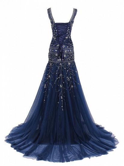 Gorgeous Mermaid Navy Blue Prom Dress Silver Beading Crystals 2022 Evening Gowns_3