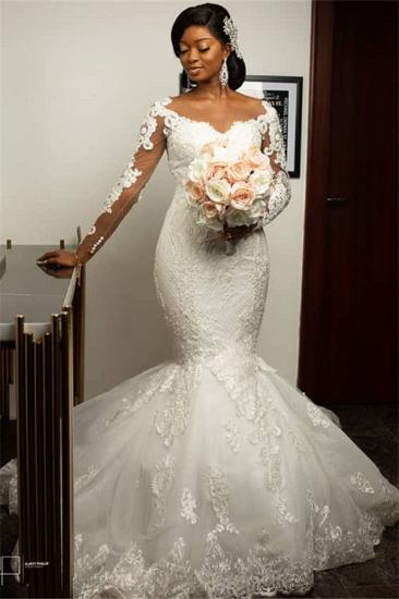 Mermaid Lace Appliques Wedding Dresses with Sleeves | Sexy Plus Size Wedding Gowns Onine_1