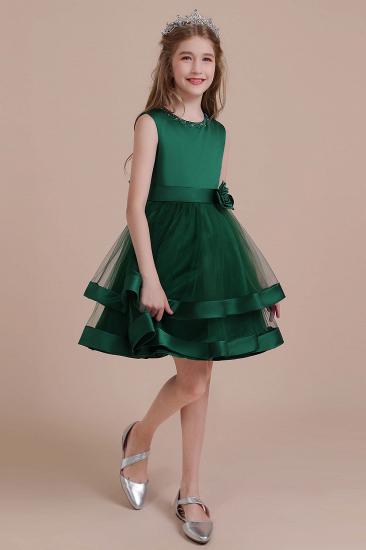 Spring Satin Layered Tulle Flower Girl Dress | Bow A-line Little Girls Pegeant Dress Online_5