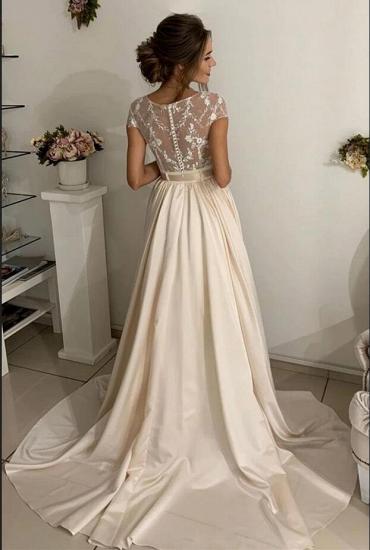 Elegant Cap Sleeves Lace Appliques Long Wedding Dress_2