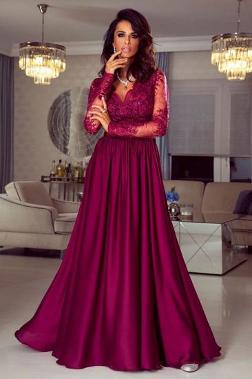 Elegant Navy Lace Satin Evening Maxi Dress Long Sleeves Formal Dress with Side Split_1
