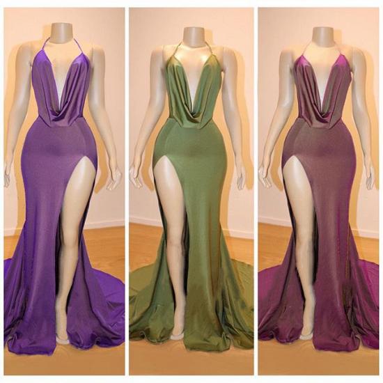 V-neck Dropped Sexy Formal Evening Dresses | Sleeveless Side Slit Cheap Prom Dresses_2