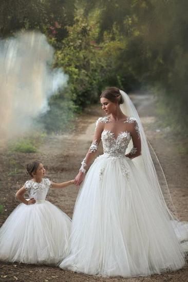 Cute White Cheap Short Sleeve Tulle Flower Girl Dresses Custom Made Applique Special Occasion Dresses for Children