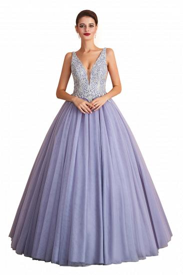 Cerelia | Elegant Princess V-neck Ball gown Lavender Prom Dress with Appliques, Deep V-neck Evening Gowns with Pleats_1