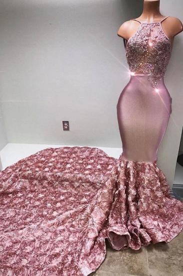 Glamorous Mermaid Pink Prom Dresses 2022 Halter Appliques Evening Dresses
