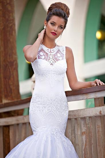 Elegant Mermaid Lace Wedding Dresses 2022 Jewel Sleeveless Floor Length Bridal Gowns_3