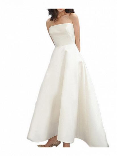Formal Simple A-Line Wedding Dress Strapless Satin Strapless Vintage Plus Size Bridal Gowns Sweep Train_3