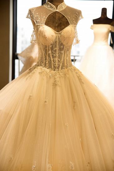 Luxury Illusion Neck Lace-up Tulle Ball Gown Wedding Dress | Modest Ivory Sparkle Bridal Gowns Online_7