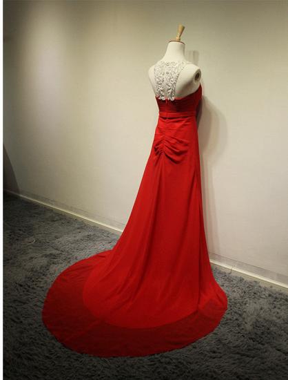 Red Elegant Applique Evening Gowns Sweep Train Atteactive Halter Sleeveless 2022 Dresses_2