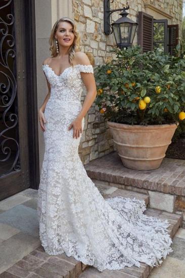 Charming Off Shoulder Floral lace Mermaid Wedding Dress_1