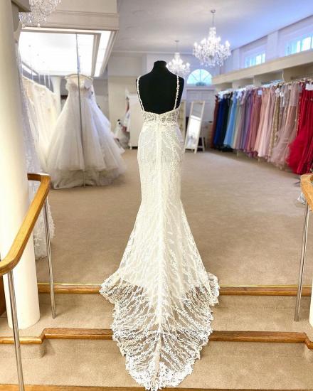 V-Neck Strap Slim Floral Tulle Floor Length Wedding Bridal Dress_3