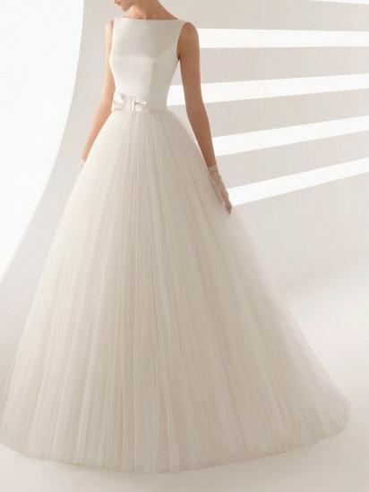 Ball Gown Wedding Dresses Bateau Neck Satin Tulle Regular Straps Bridal Gowns Simple Backless Sweep Train