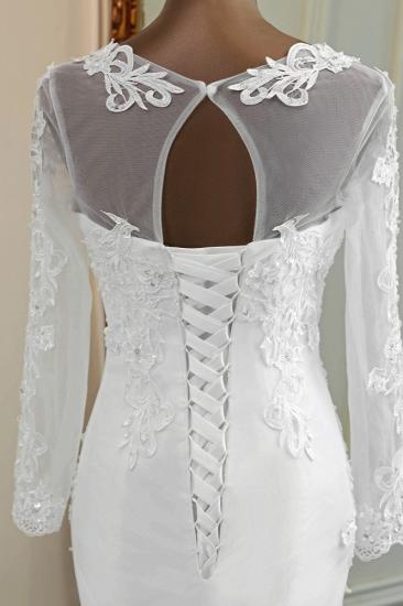 TsClothzone Elegant Jewel Lace Mermaid White Wedding Dresses Long Sleeves Appliques Bridal Gowns_8