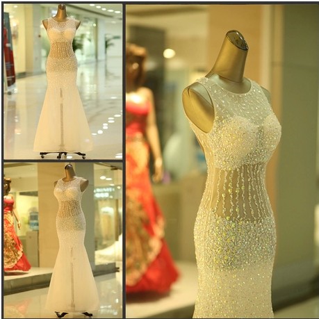 Stunning Mermaid Sexy 2022 Evening Gowns Crystal Floor Length Sleeveless Beading Prom Dresses_1