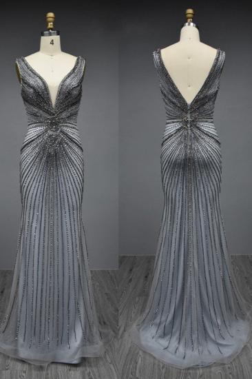 Beautiful Evening Dresses Long V Neckline | Blue prom dresses with glitter_2