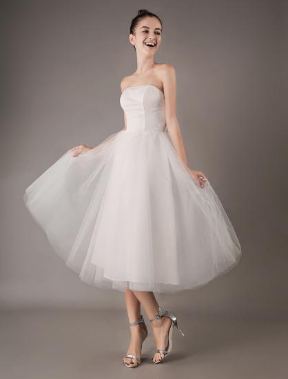 Strapless White Tulle Knee-Length Zipper Wedding Dresses_6
