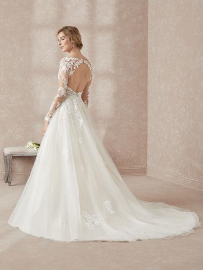 Elegant Long Sleeves White Floor-Length Wedding Dress With Lace Appliques_2