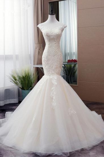 TsClothzone Glamorous Jewel Tulle Mermaid Iovry Wedding Dress Lace Appliques Sleeveless Bridal Gowns On Sale_2
