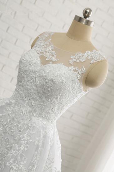 Klassische Rundhals-Spitzenapplikationen White Princess Wedding Dress_5