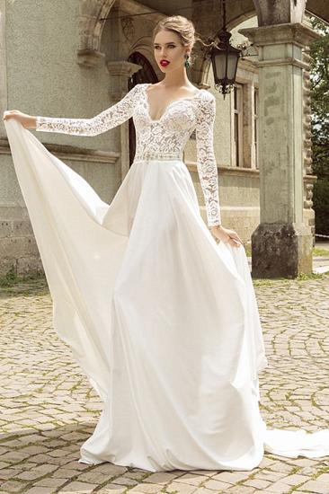 Noble Lace Long Sleeves Bridal Dress Deep V Neck Chiffon Vintage 2022 Wedding Dress