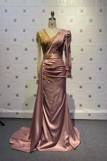 Gold Embellished V-Neck Luxurious Evening Gown_2