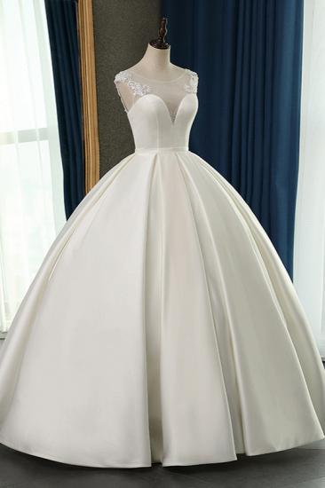 TsClothzone Chic Satin Ball Gown Jewel Wedding Dress Sleeveless Appliques Ruffles Bridal Gowns On Sale_5
