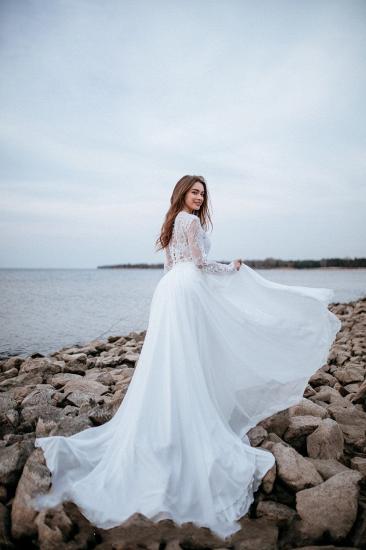 Stunning White Floral Chiffon Wedding Dress Long  Sleeves Beach Bridal Dress_4