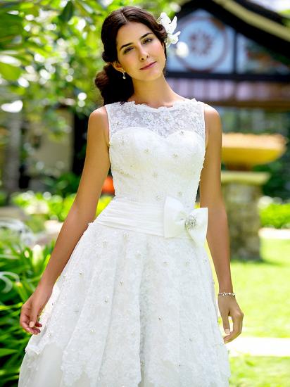 A-Line Wedding Dress Bateau Ankle Length Lace Straps White Bridal Gowns  On Sale_4