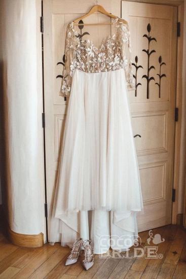 Tulle Long Sleeves Sweetheart Appliques Wedding Dresses_3