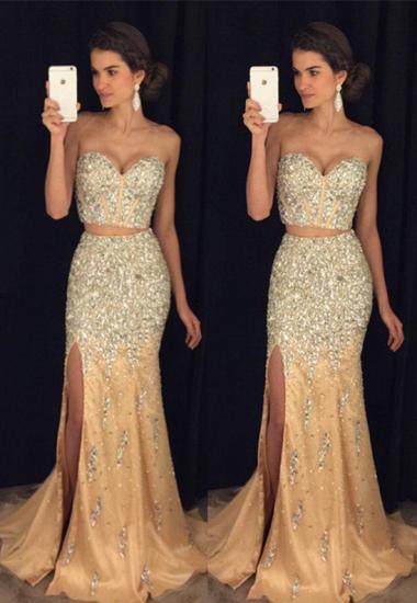 Luxury Two-Pieces Crystal Mermaid Side-Slit Sweetheart Prom Dress