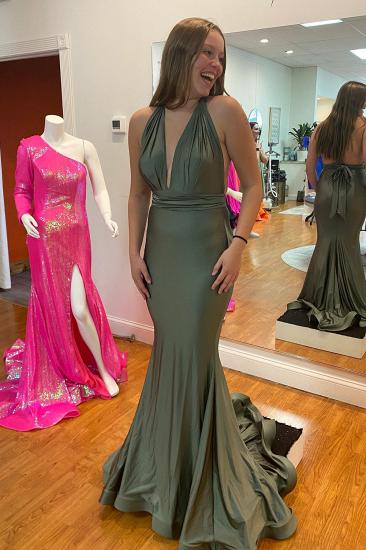 Wide Strap Backless and Floor Ruffle Mermaid Prom Dress | Deep V Neck Prom Dress_4