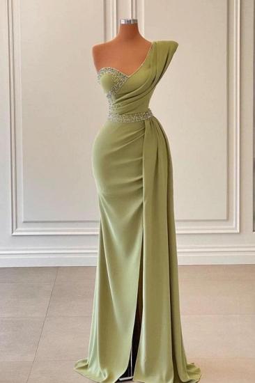 One-shoulder long beaded evening dress｜Side slit ball gown with cape_1
