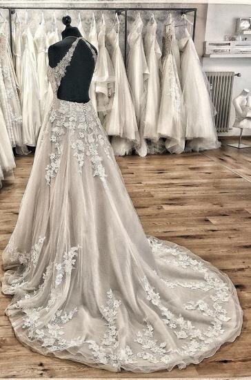 Halter Tulle Floral Lace A-line Wedding Reception Dress_4